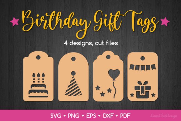 Download 4 Birthday Gift Tags SVG Cut Files - Svg cut files Collection