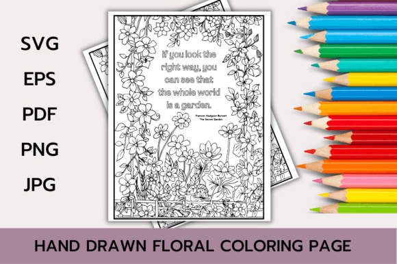 Download Floral Coloring Page with Book Quote - Floral coloring page Collection