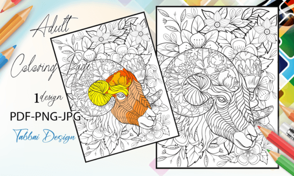Download Goat with Floral Coloring Page - Floral coloring page Collection